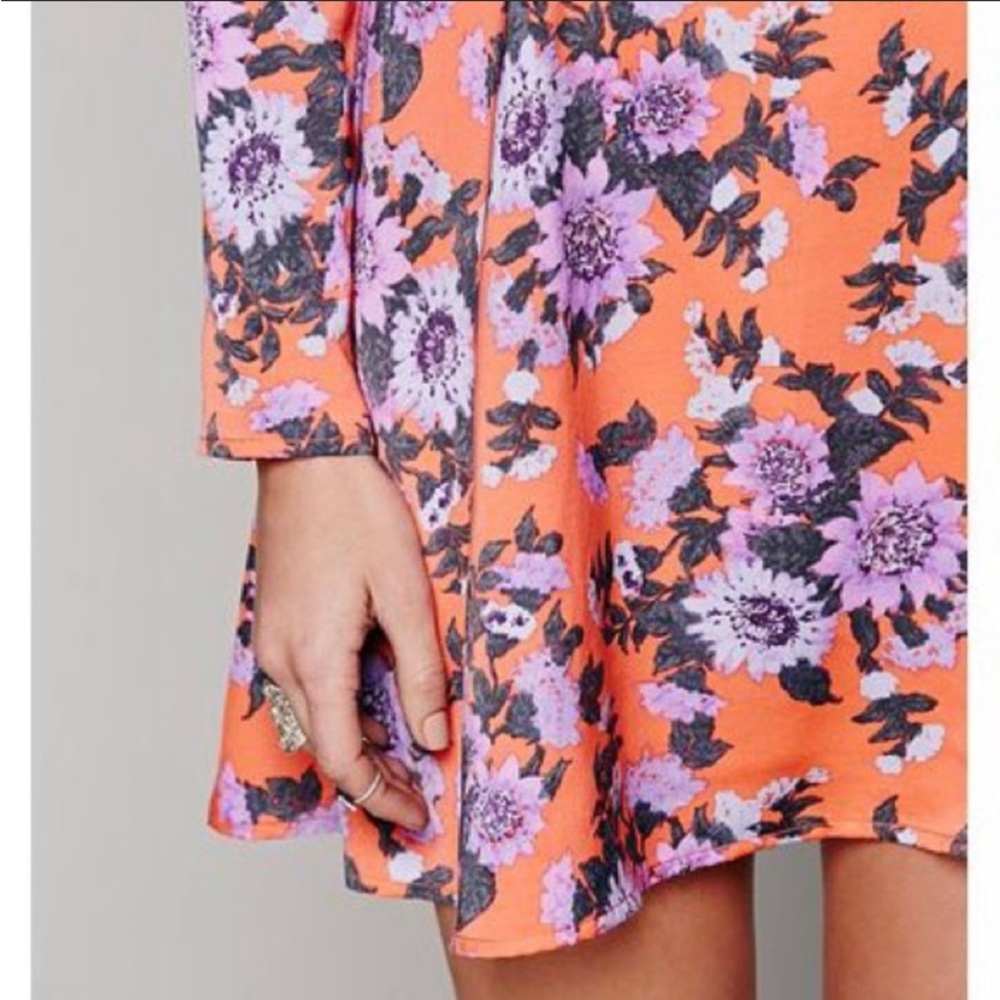 FREE PEOPLE Parker Floral Print Long Sleeve Boho Mini Dress Orange Sz 12 - Picture 12 of 13